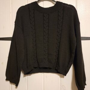 POOF New York Womens Sweater Minimalist Cozy Black Cable Knit Cropped Size Large